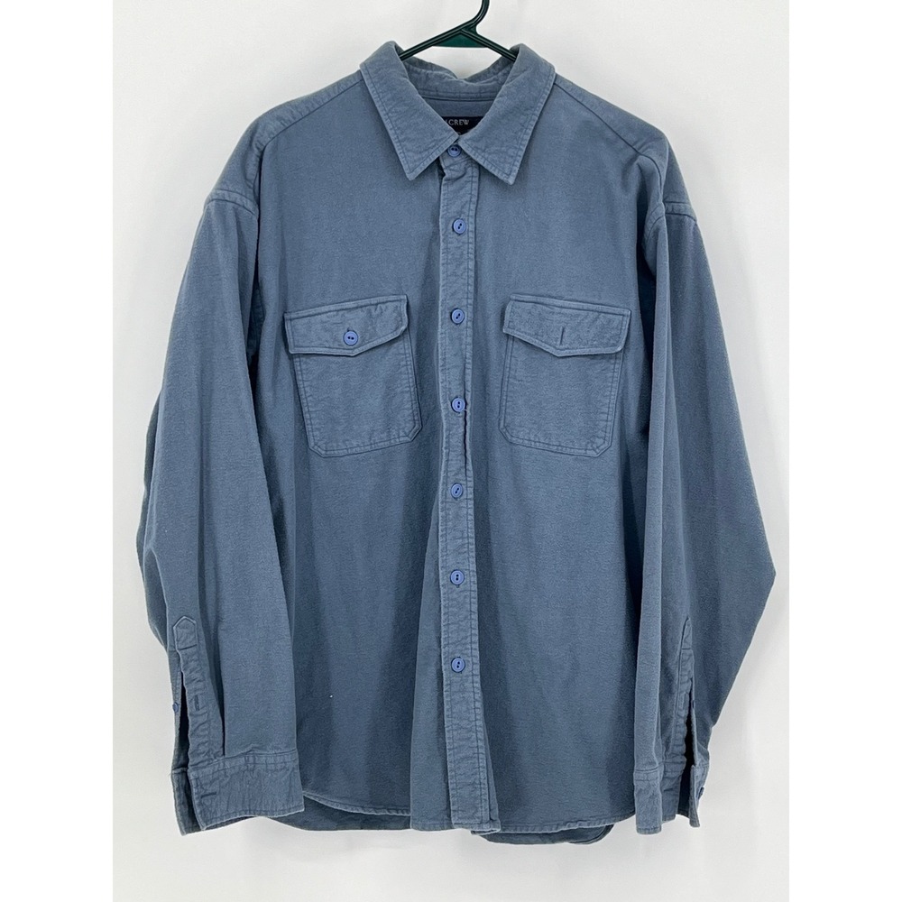 J.CREW Chamois Shirt Mens XL Blue Heavyweight Cotton Flannel Utility Workwear LS